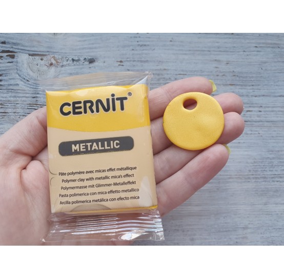 Cernit Metallic oven-bake polymer clay, yellow, Nr. 700, 56 gr