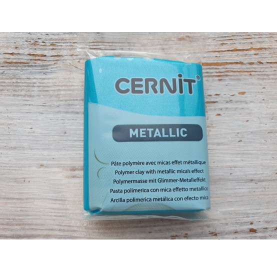 Cernit Metallic oven-bake polymer clay, turquoise green, Nr. 676, 56 gr