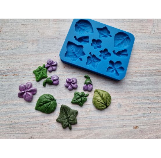 Silicone mold, Set of leaves and flowers, style 4, 10 pcs., ~ 1-2.5 cm