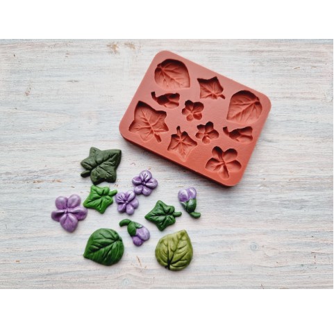 Silicone mold, Set of leaves and flowers, style 4, 10 pcs., ~ 1-2.5 cm