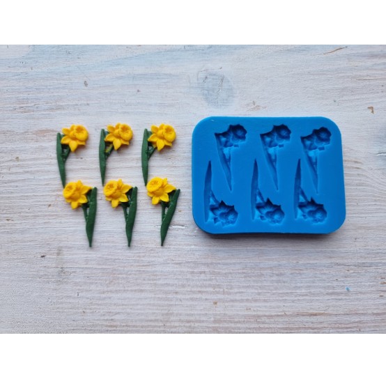 Silicone mold, Daffodil on stem, 6 pcs., ~ 3.1*1.7 cm