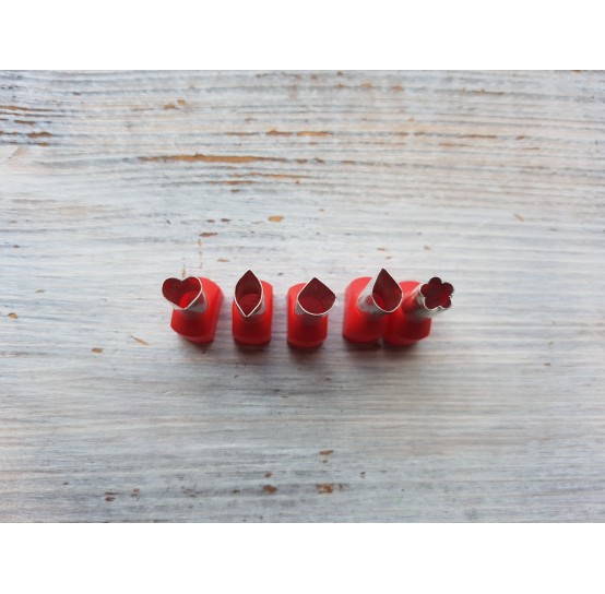 Set of metal cutters, 5 types - heart, leaf, petal, drop and flower ≈ 0,7 cm