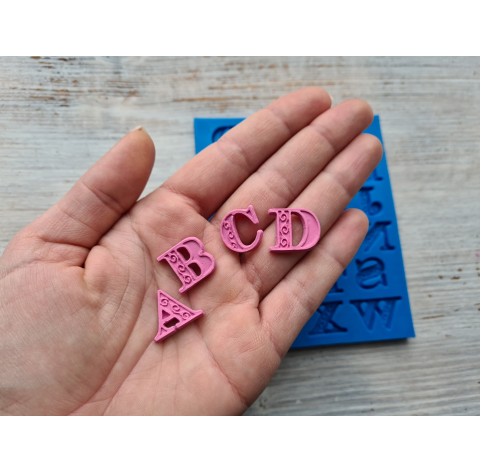 Silicone mold, English alphabet with ornament, height ~ 1.6 cm