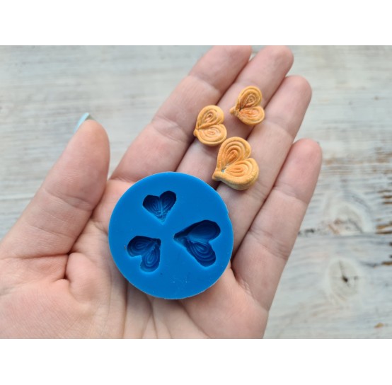 Silicone mold, Mini buns, heart, 3 pcs., ~ 1.4-2 cm