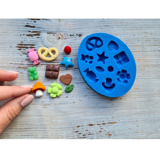 Silicone mold, sweets and other, 10 pcs., (sweets, strawberries, mushrooms) ~ 0.7-2.5 cm