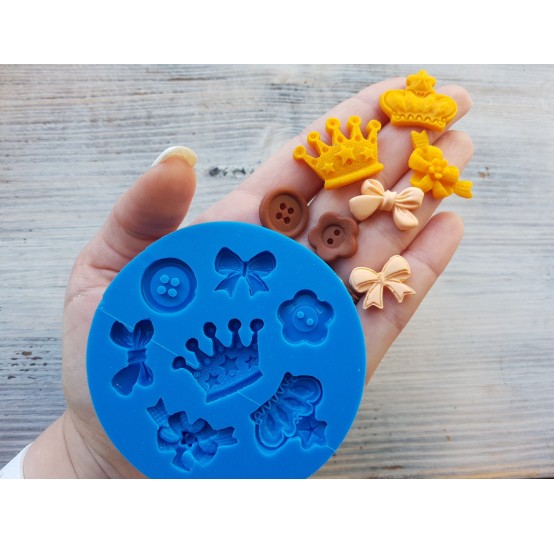 Silicone mold, Set of 7 types (crown, button, bow), ~ 1.4-3*2.3 cm, H:0.6 cm
