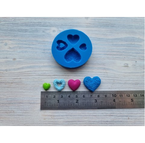 Silicone mold, Heart, style 3, 4 pcs., ~ Ø 1 cm, ~ 2*2.4 cm, H:0.6 cm