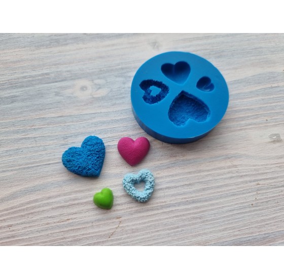 Silicone mold, Heart, style 3, 4 elements, ~ Ø 1 cm, ~ 2*2.4 cm, H:0.6 cm