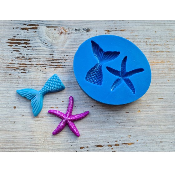 Silicone mold, Starfish and mermaid tail, ~ 3.7*3.9 cm, 3.3*4.3 cm, H:0.5-0.8 cm