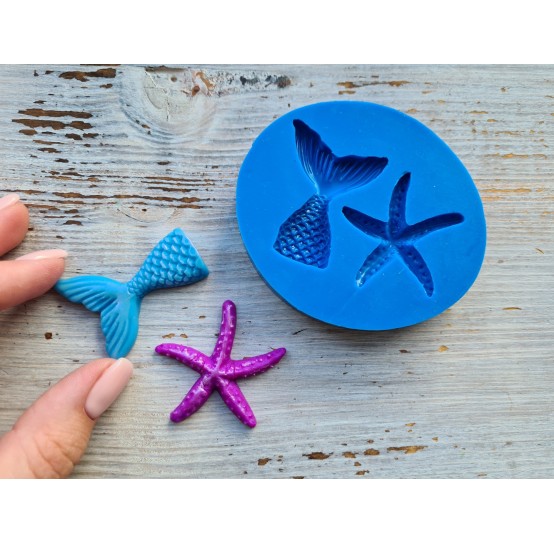 Silicone mold, Starfish and mermaid tail, ~ 5-4 cm