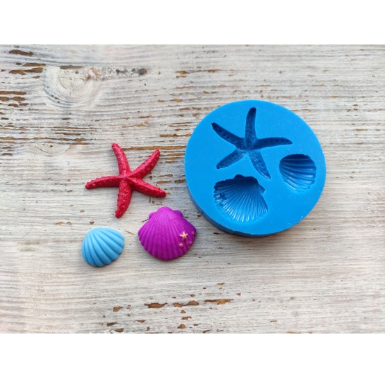 Silicone mold, Starfish and sea shells, 3 pcs., ~ 2 * 4 cm