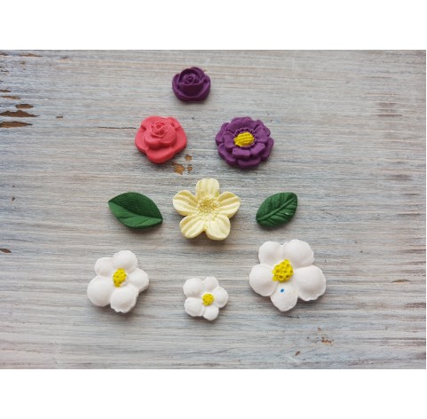Silicone mold, Set of leaves and flowers, 9 pcs., ~ 1.1-2 cm