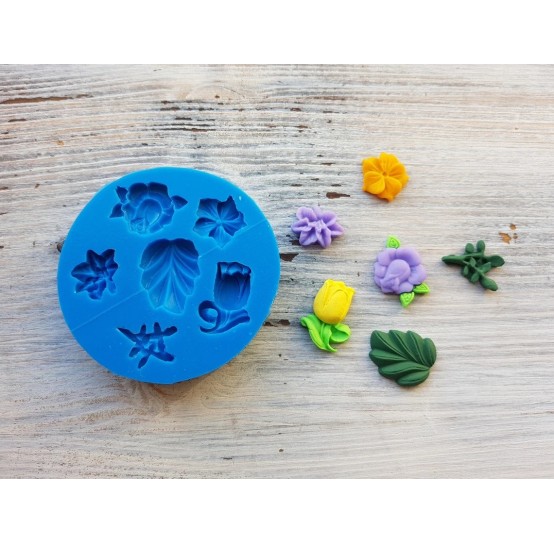 Silicone mold, Set of leaves and flowers, 6 pcs., ~ 1.5-2.1 cm
