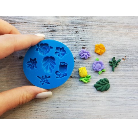 Silicone mold, Set of leaves and flowers, 6 pcs., ~ 1.5-2.1 cm