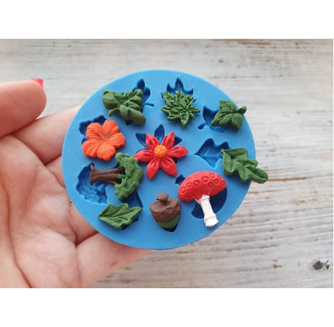 Silicone mold, Set of leaves and mushrooms, 10 pcs., ~ 1-1.8 cm