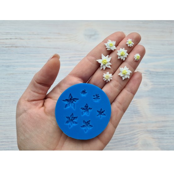 Silicone mold, edelweiss flowers, 7 pcs., ~ 0.8-1.5 cm