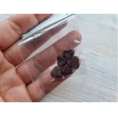 Polymer clay figurines, Dark chocolate, heart, 5 pcs., ~ 1 cm