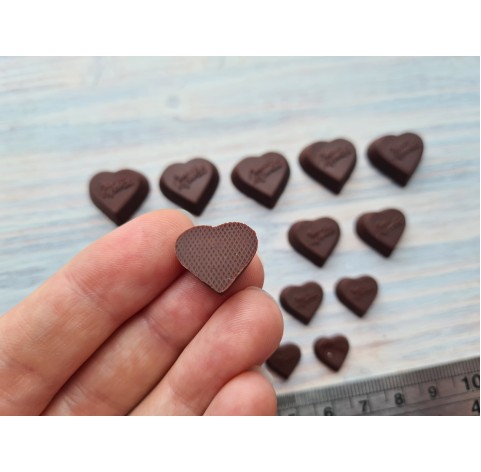 Polymer clay figurines, Dark chocolate, heart, 5 pcs., ~ 1 cm