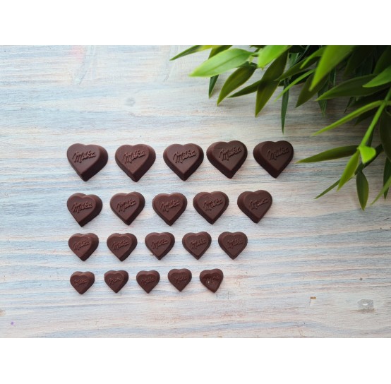 Polymer clay figurines, Dark chocolate, heart, 5 pcs., ~ 1 cm