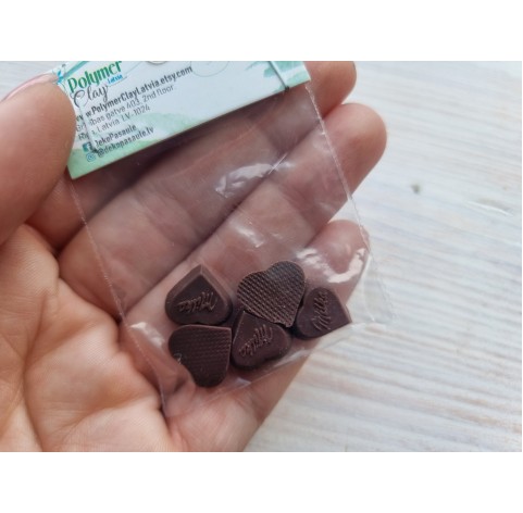 Polymer clay figurines, Dark chocolate, heart, 5 pcs., ~ 1.3 cm