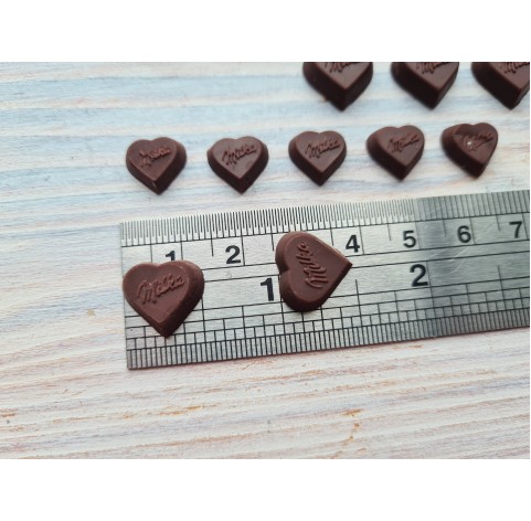 Polymer clay figurines, Dark chocolate, heart, 5 pcs., ~ 1.3 cm