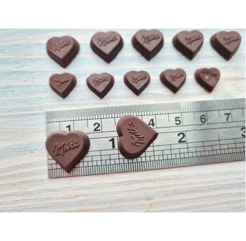 Polymer clay figurines, Dark chocolate, heart, 5 pcs., ~ 1.6 cm