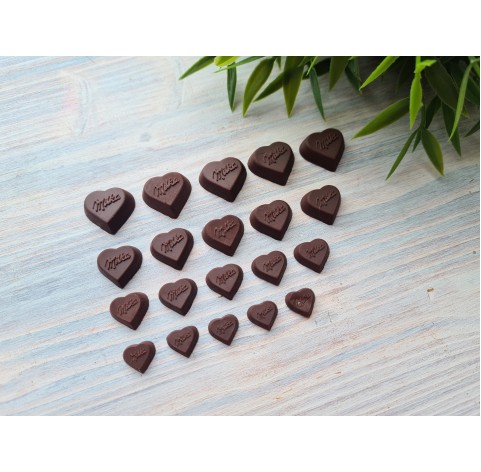 Polymer clay figurines, Dark chocolate, heart, 5 pcs., ~ 1.6 cm
