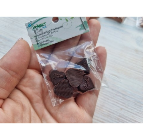 Polymer clay figurines, Dark chocolate, heart, 5 pcs., ~ 1.6 cm