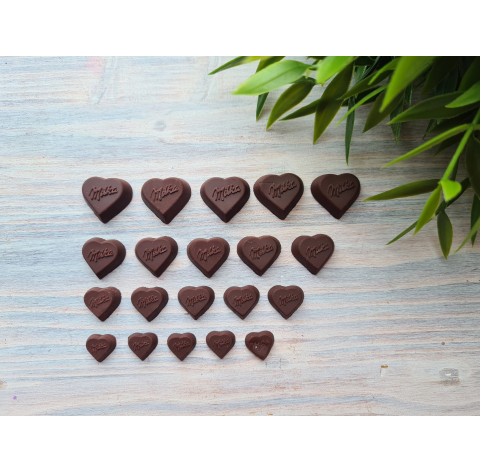 Polymer clay figurines, Dark chocolate, heart, 5 pcs., ~ 2 cm