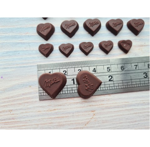 Polymer clay figurines, Dark chocolate, heart, 5 pcs., ~ 2 cm