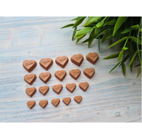 Polymer clay figurines, Milk chocolate, heart, 5 pcs., ~ 1.3 cm