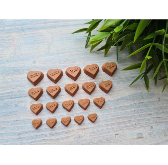 Polymer clay figurines, Milk chocolate, heart, 5 pcs., ~ 2 cm