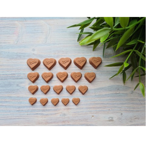 Polymer clay figurines, Milk chocolate, heart, 5 pcs., ~ 2 cm