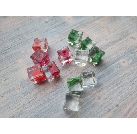 Polymer clay figurines, Ice cube with leave, 1 pcs., ~ 2 cm