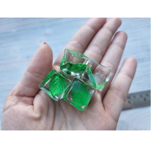 Polymer clay figurines, Ice cube with leave, 1 pcs., ~ 2 cm