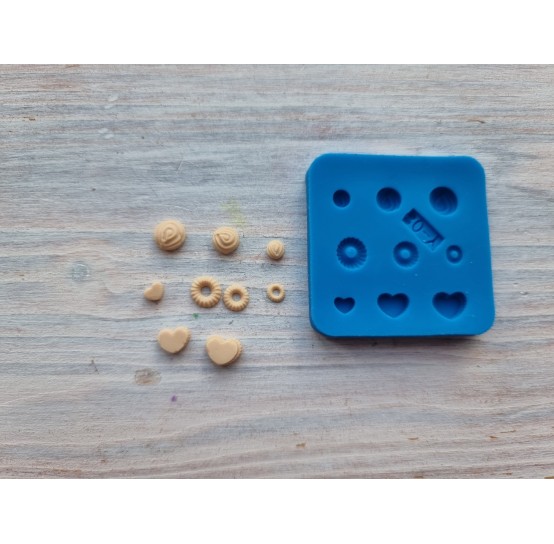 Silicone mold, Mini cookie set 1, 9 pcs., ~ 0.3-0.8 cm