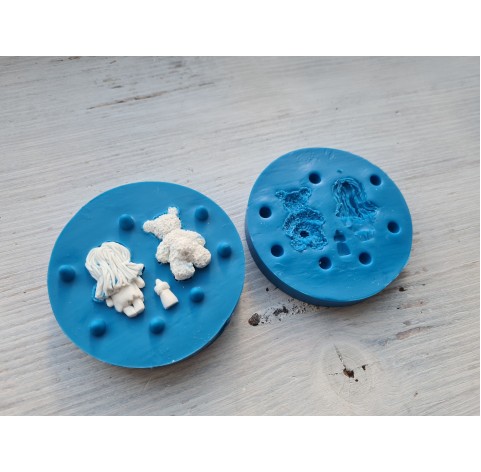 Silicone mold, Doll and bear, ~ 3 cm, baby bottle, ~ 1 cm, 2-part mold, 3D, miniature 1:12