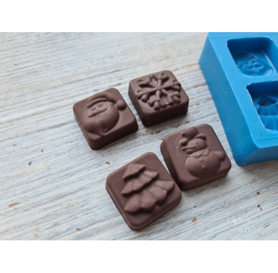 Silicone mold, candy set (spruce, snowflake, snowman, santa claus), ~ 2.2 cm