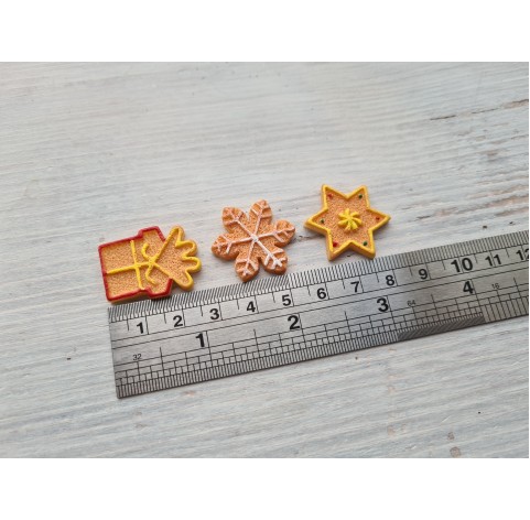Silicone mold, Christmas set 5, 3 pcs., gift ~ 2.8 cm, snowflake ~ 2.5 cm, star ~ 2.6 cm