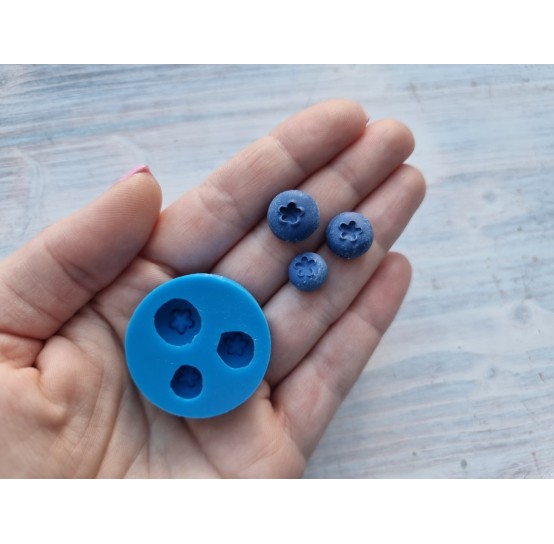 Silicone mold, Handmade blueberry, flat design, 3 elements, ~ Ø 1-1.3 cm, H:0.6-0.7 cm
