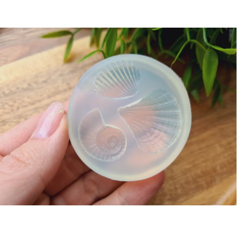 Silicone mold, Seashell, style 2, 3 elements, ~ 1.7*2.2-2.3 cm, 2.7*2.9 cm, H:0.5-0.7 cm Silicone mold, Seashell, style 2, 3 elements, ~ 1.7*2.2-2.3 cm, 2.7*2.9 cm, H:0.5-0.7 cm