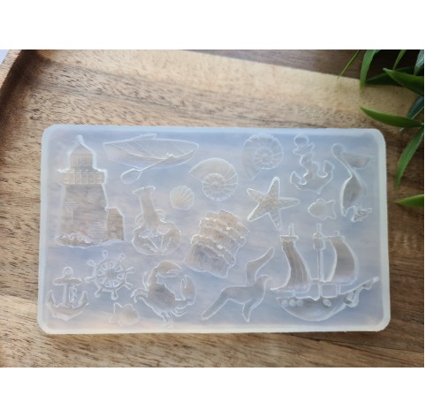 Silicone mold, Sea thematic set, 14 elements, ~ 1.5-3.8 cm, H:0.3-0.5 cm