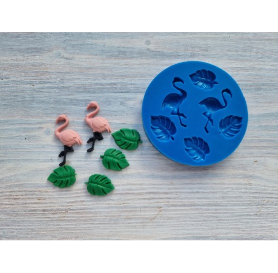 Silicone mold, Flamingo and leaves, ~ 1.6 * 2.2 cm, ~ 2 * 3.8 cm