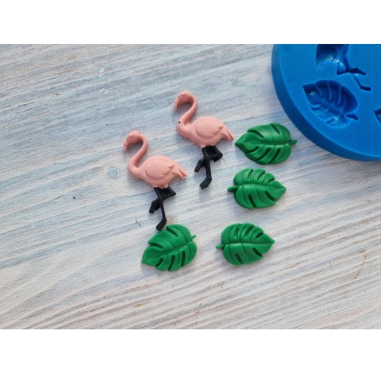 Silicone mold, Flamingo and leaves, ~ 1.6 * 2.2 cm, ~ 2 * 3.8 cm