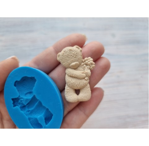 Silicone mold, Bear with flowers, ~ 2.6 * 4.1 cm