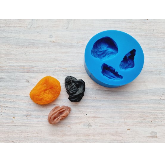 Silicone mold, Dried fruits, 3 pcs., apricot, plum, raisin, ~ 3 cm, - 2.6 cm, - 2.2 cm