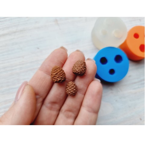 Silicone mold, Mini pine cone, style 7, 3 pcs., ~ Ø 1.1 cm, H:1.2 cm, Ø 1 cm, H:1.1 cm, Ø 0.9 cm, H:1 cm