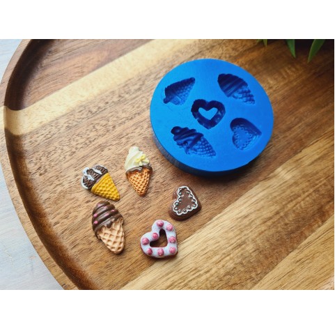 Silicone mold, Set of sweets, style 6, 5 elements, ~ 1.7-2.4 cm, H:0.4-0.8 cm