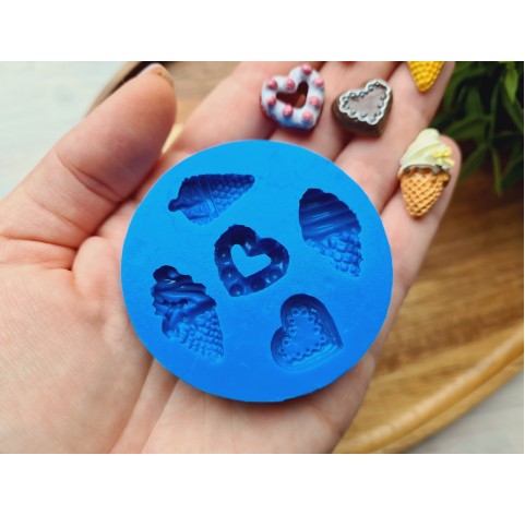 Silicone mold, Set of sweets, style 6, 5 elements, ~ 1.7-2.4 cm, H:0.4-0.8 cm