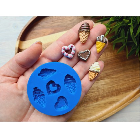 Silicone mold, Set of sweets, style 6, 5 elements, ~ 1.7-2.4 cm, H:0.4-0.8 cm